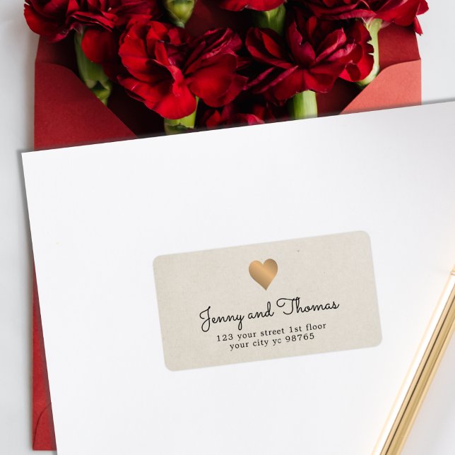 Etiqueta Boda elegante Faux Gold Heart (Subido por el creador)