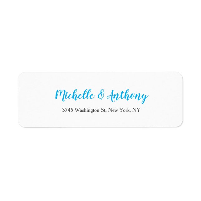 Etiqueta Boda Elegante Script Creative Sky Blue White (Frente)