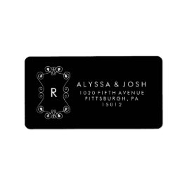 Etiqueta Boda enmarcado de flor blanco y negro moderno