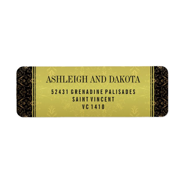 Etiqueta Boda exquisito | Superposición dorada en Damask (Frente)