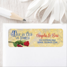Etiqueta Boda Fairy Tale Red Rose Blue Gold
