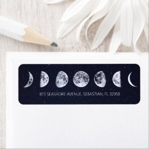Etiqueta Boda Fases Lunares Cielo Estrellado Celeste
