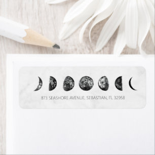 Etiqueta Boda Fases Lunares de Mármol Gris Celestial