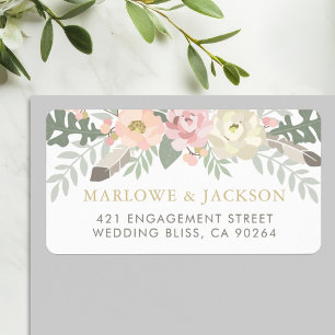 Etiqueta Boda floral acuarela boho de oro rosado