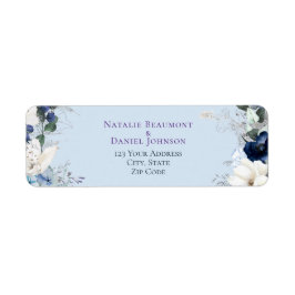 Etiqueta Boda floral azul simple moderno