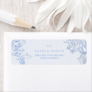 Etiqueta Boda floral blanco azul francés