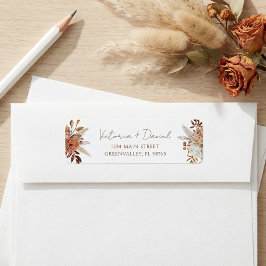 Etiqueta Boda Floral Boho Otoño Terracota Óxido
