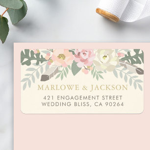 Etiqueta Boda floral boho rosa crema rústica