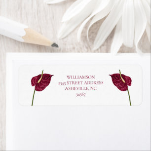Etiqueta Boda floral de Anthurium con acuarela minimalista