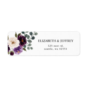 Etiqueta Boda Floral de Berenjena Marfil Púrpura Ciruela