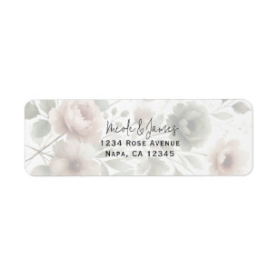 Etiqueta Boda floral de color de agua y oliva turbia y rosa