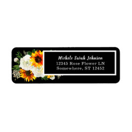 Etiqueta Boda floral de girasol y rosa blanca 2 - Negro