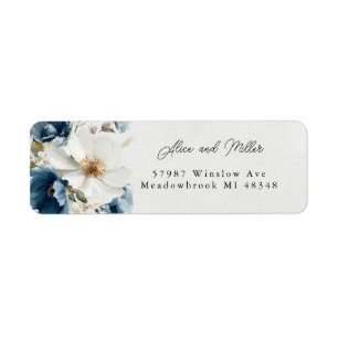 Etiqueta Boda floral de la pintura azul y blanca