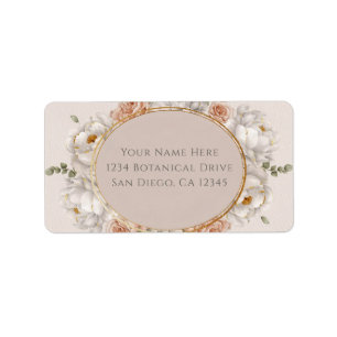 Etiqueta Boda floral de Peonía Blanca y Rosa Rosada