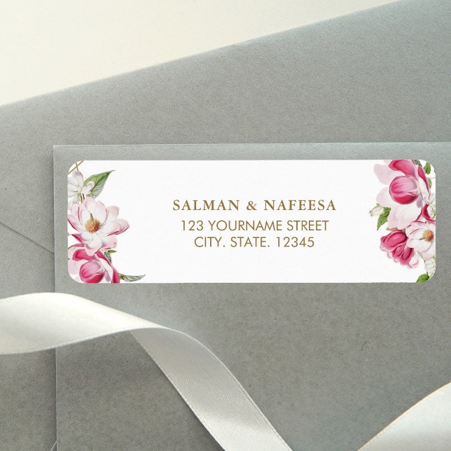 Etiqueta Boda Floral Dorada Rosa (Subido por el creador)
