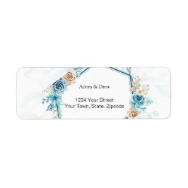 Etiqueta Boda floral elegante azul beige