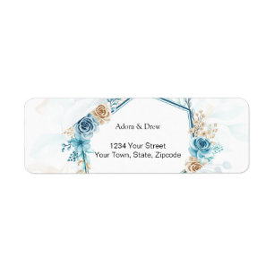 Etiqueta Boda floral elegante azul beige