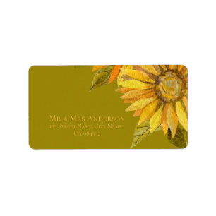 Etiqueta Boda floral elegante de girasol amarillo bonito