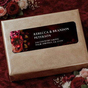Etiqueta Boda floral elegante roja negra y temperamental