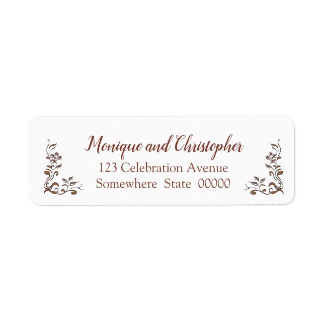Etiqueta Boda Floral Gold Copper Burgundy (Frente)