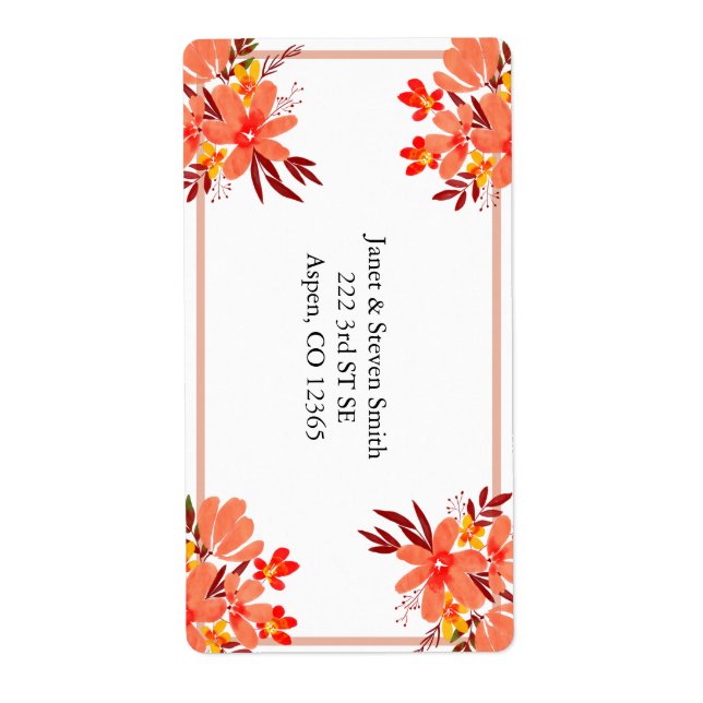 Etiqueta Boda floral otoño oro Naranja personalizado (Frente)