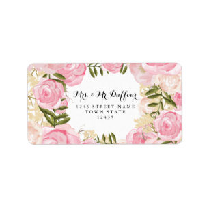 Etiqueta Boda floral rosa de la vena moderna