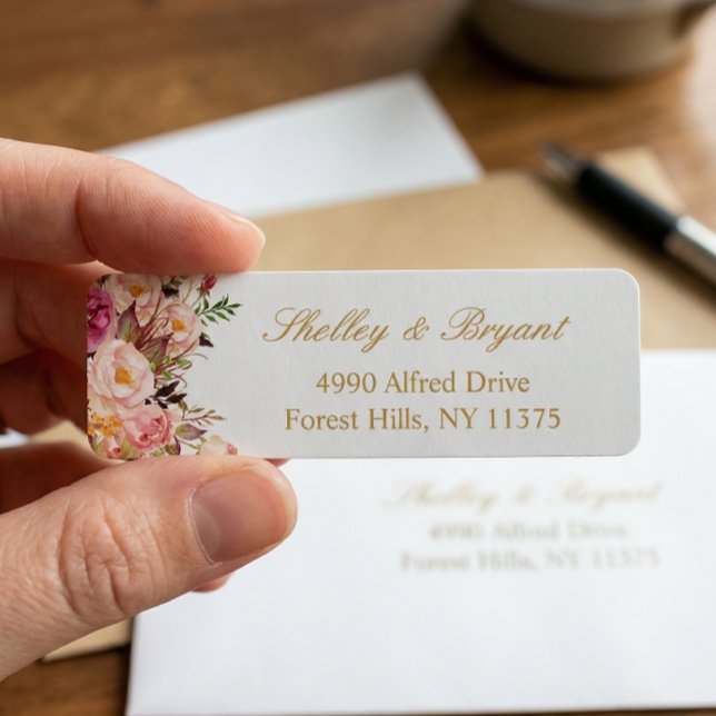 Etiqueta Boda Floral Rosa Elegante Chic Dorado (Subido por el creador)