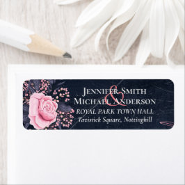 Etiqueta Boda floral rosa LeahG Denim Blue Rosegold
