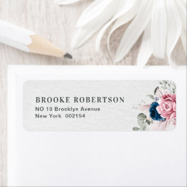 Etiqueta Boda floral rosa pastel azul de la Marina de Rubor