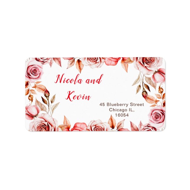 Etiqueta Boda Floral Roses Rojos (Frente)