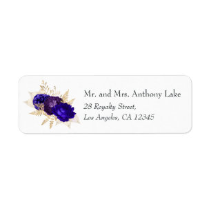 Etiqueta Boda floral Royal Blue, Purple y Gold
