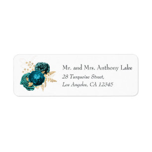 Etiqueta Boda Floral Turquesa y Dorado Vintage