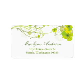 Etiqueta Boda Floral Verde Hibiscus Swirls