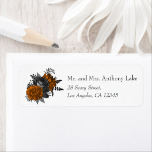 Etiqueta Boda Floral Vintage negro y Naranja