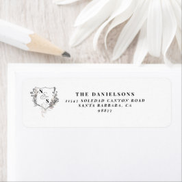 Etiqueta Boda Formal Monograma de Cresta Floral en Blanco y