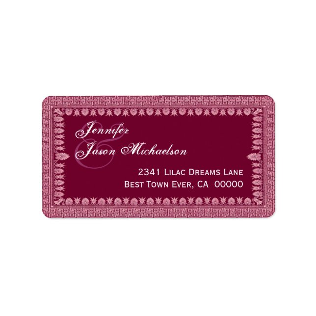 Etiqueta Boda fronterizo de Wine Red Art Deco (Frente)