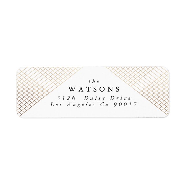 Etiqueta Boda Gatsby de oro blanco geométrico de diamantes (Frente)