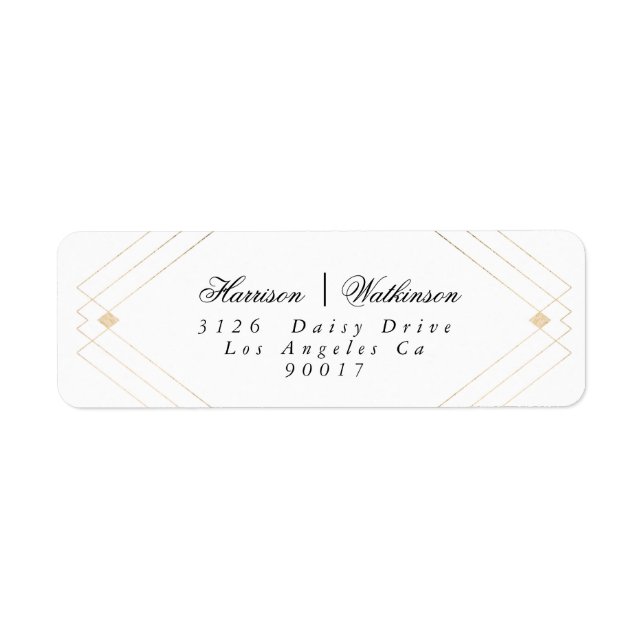 Etiqueta Boda Gatsby de oro Diamante Geométrico Art Deco (Frente)