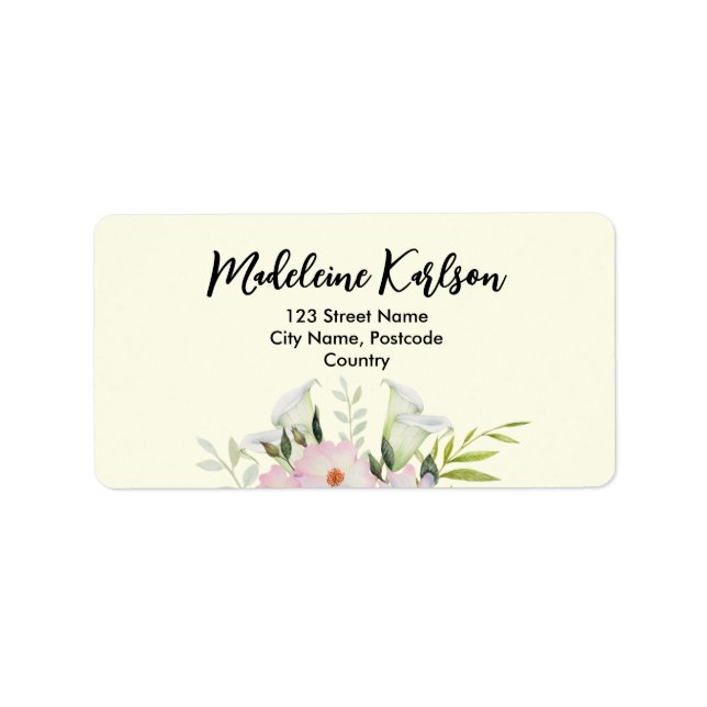 Etiqueta Boda Gentle White Calla Lily Rosas (Frente)