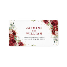 Etiqueta Boda Geométrico Boho Rubor Burgundy Floral Gold