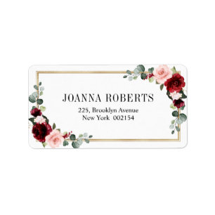 Etiqueta Boda geométrico moderno con flores de Rubor en Bor