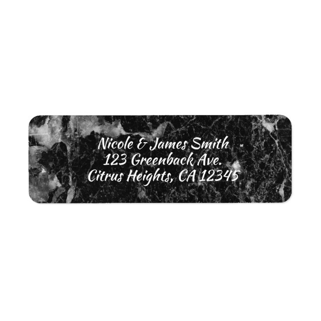Etiqueta Boda Glam Moderno Mármol Negro Blanco y Plata (Frente)