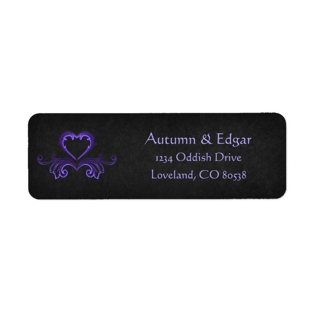 Etiqueta Boda gótico morado negro (Frente)