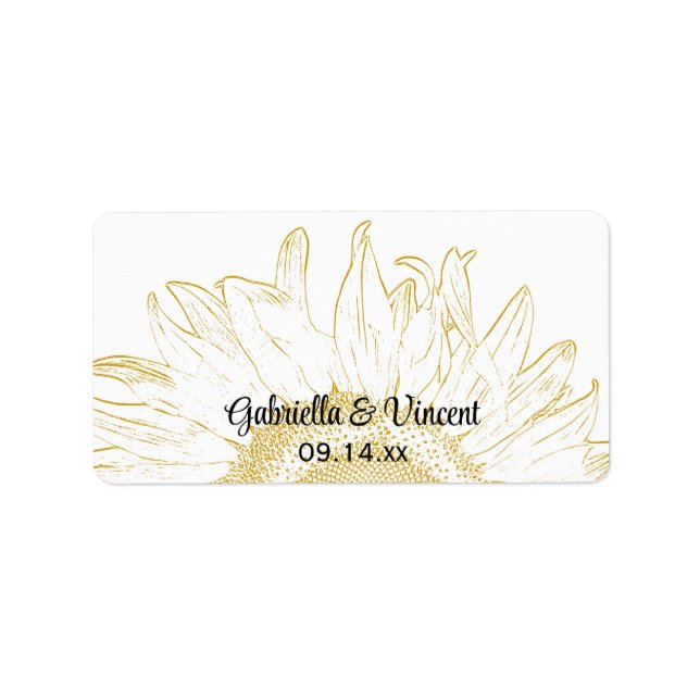 Etiqueta Boda gráfico de girasol amarillo (Frente)