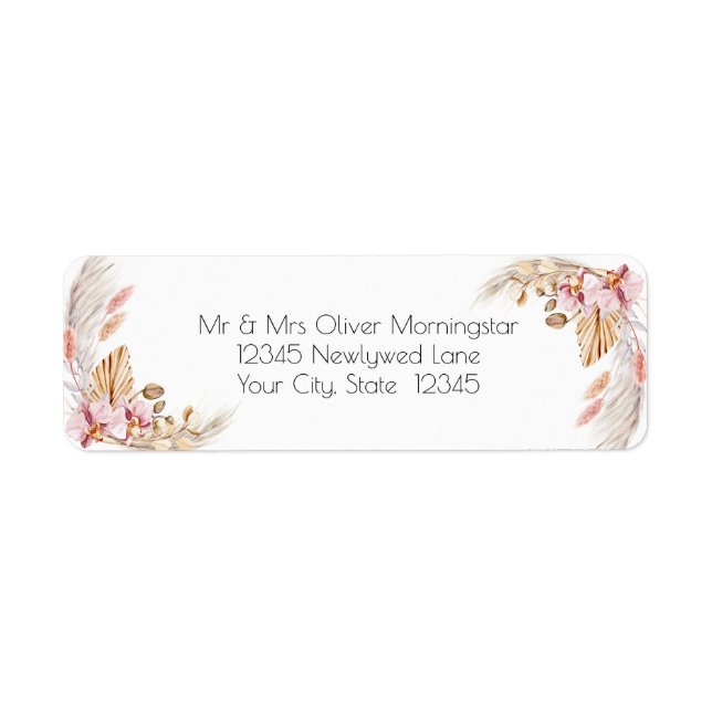 Etiqueta Boda | Grasa Pastel de Marfil Rosa Pampas (Frente)