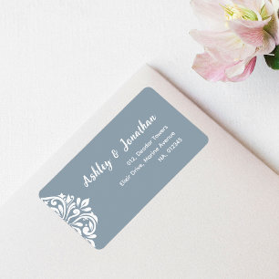 Etiqueta Boda Gris del Cadete Clásico Damask