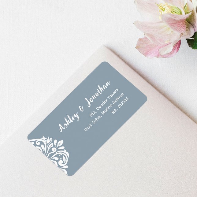 Etiqueta Boda Gris del Cadete Clásico Damask (Subido por el creador)