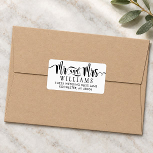 Etiqueta Boda moderna con letra Mr y Mrs Brush Script