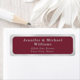 Etiqueta Boda moderna de color burgundy profundo y gris pla