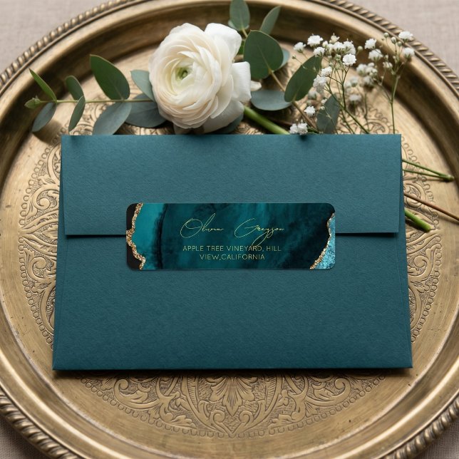 Etiqueta Boda Moderna de Mármol Turquesa Verde  (Subido por el creador)